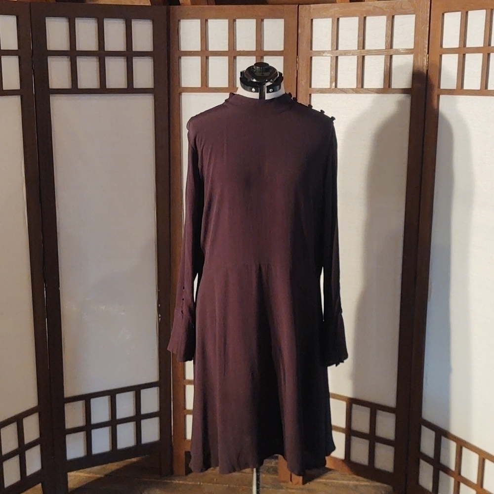 Loft Black A-line Dress Mock Neck Swing Dress Sz 16 NWT